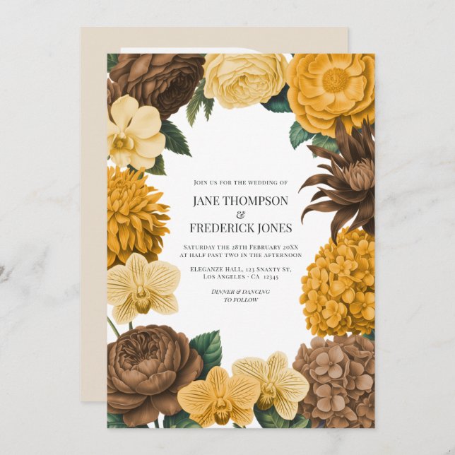 Amber Honey, Desert Clay & Marigold Bloom Wedding Invitation (Front/Back)