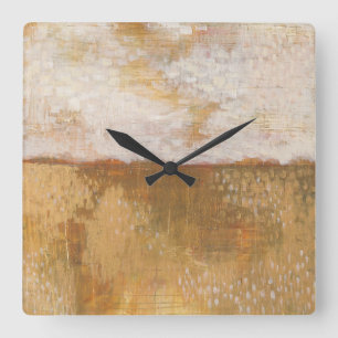 Amber Horizon Abstract Print   Melissa Averinos Square Wall Clock