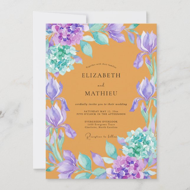 Amber Iris Purple Eucalyptus Wedding Invitation (Front)