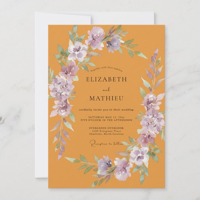 Amber Lavender Wreath Wedding Invitation (Front)