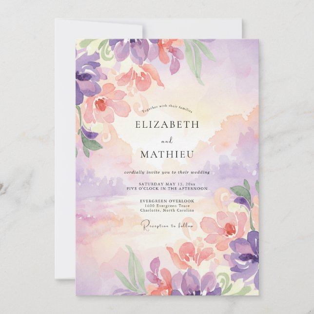 Amber Lilac Painted Wedding Invitation (Front)