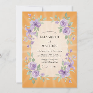 Amber Lilac Ranunculus Eucalyptus Wedding Invitation