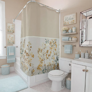 Amber meadow floral modern farmhouse shower curtain