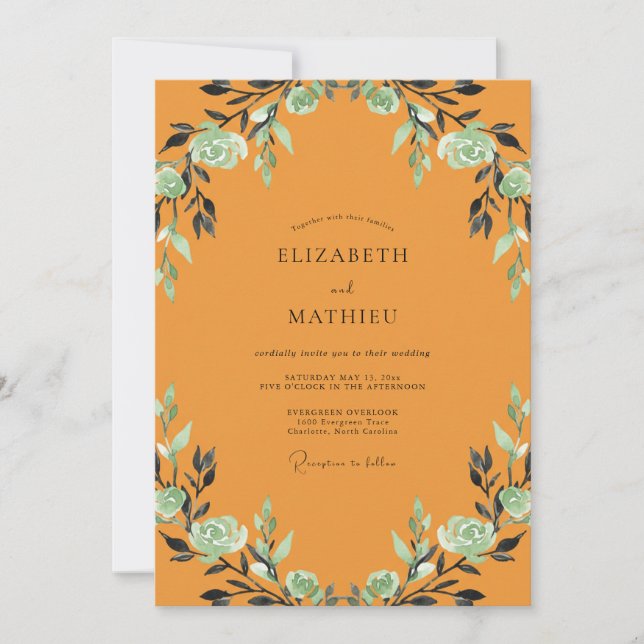 Amber Mint Leafy Wedding Invitation (Front)