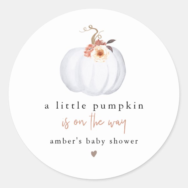 AMBER Modern Rustic Little Pumpkin Baby Shower Classic Round Sticker (Front)