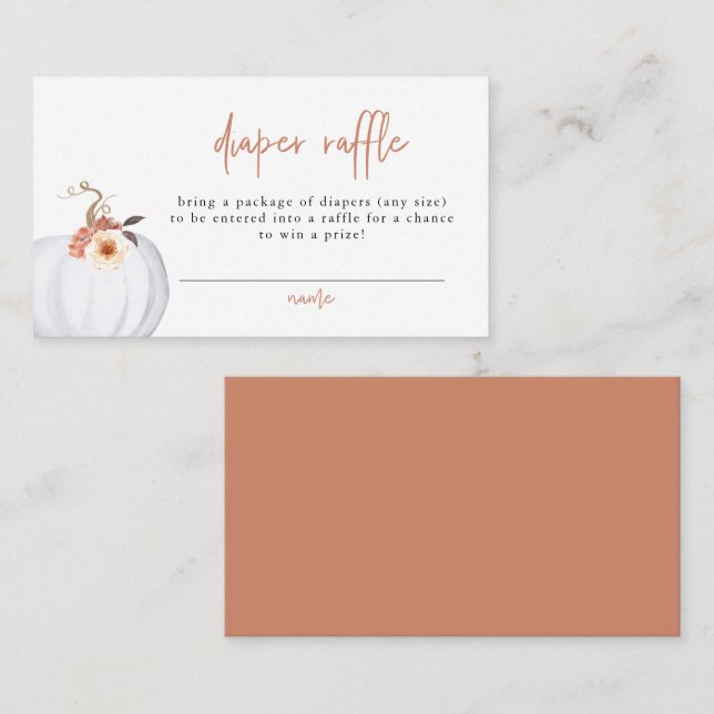 AMBER Modern Rustic Little Pumpkin Diaper Raffle Place Card (Front/Back)