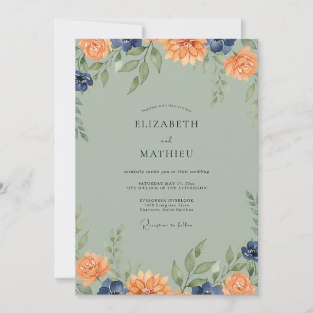 Amber Moss Dahlia Wedding Invitation (Front)