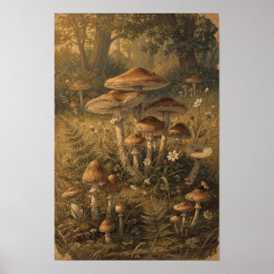 Amber Mushroom Forest Woodland Wall Art