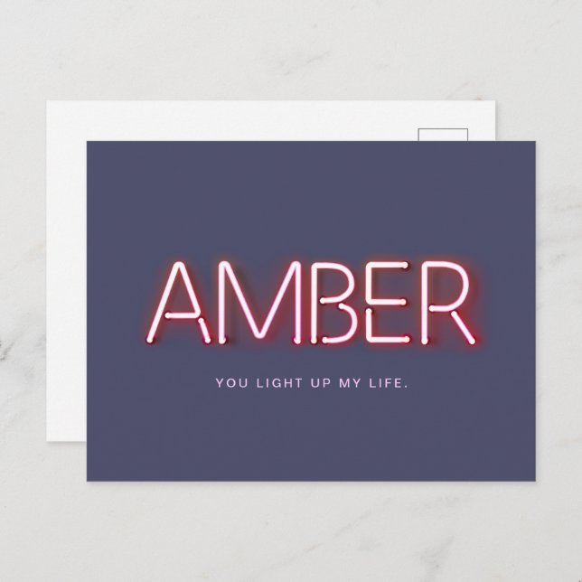 Amber name in glowing neon lights novelty postcard (Front/Back)