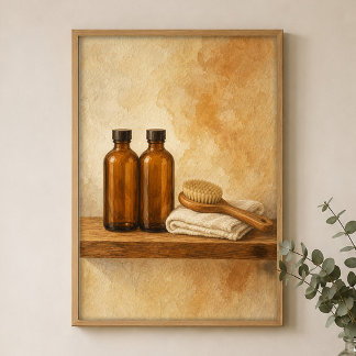 Amber Oil Bottles Watercolour Farmhouse Art Poster