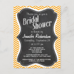 Amber Orange Chevron; Vintage Chalkboard look Invitation Postcard