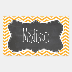 Amber Orange Chevron; Vintage Chalkboard look Rectangular Sticker