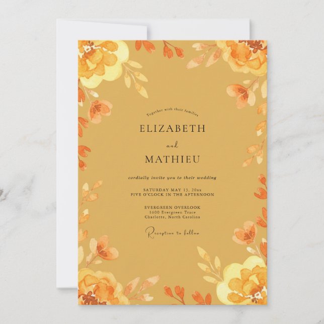 Amber Orange Petal Wedding Invitation (Front)