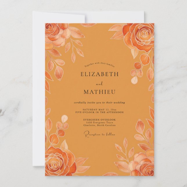 Amber Painted Rose Wedding Invitation (Front)