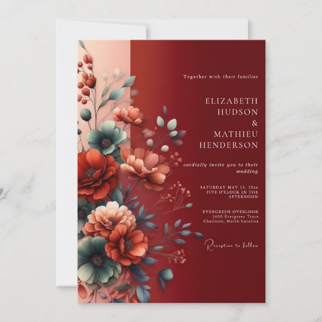 Amber Painterly Bloom Wedding Invitation (Front)