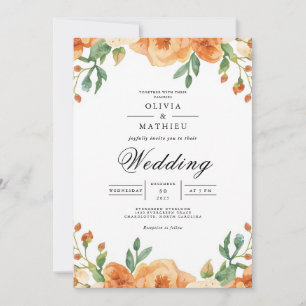 Amber Peach Floral Arch Wedding Invitation