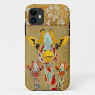 Amber Peeking Giraffes Gold Damask iPhone Case