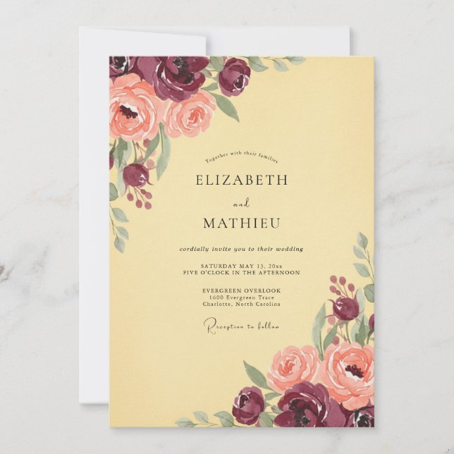 Amber Peony Blossom Wedding Invitation (Front)