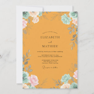 Amber Pink Wildflower Wedding Invitation