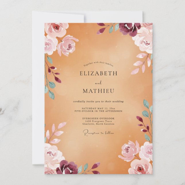 Amber Plum Petal Wedding Invitation (Front)
