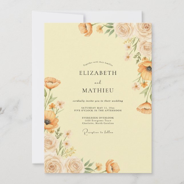 Amber Poppy Meadow Wedding Invitation (Front)