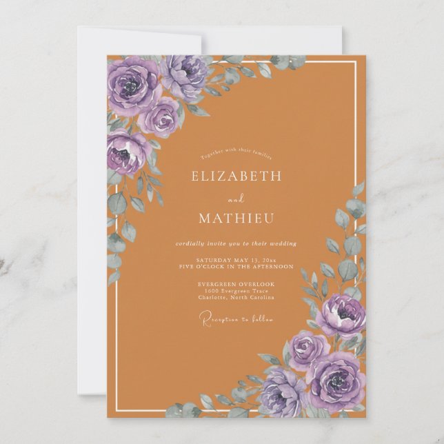 Amber Purple Leaf Wedding Invitation (Front)