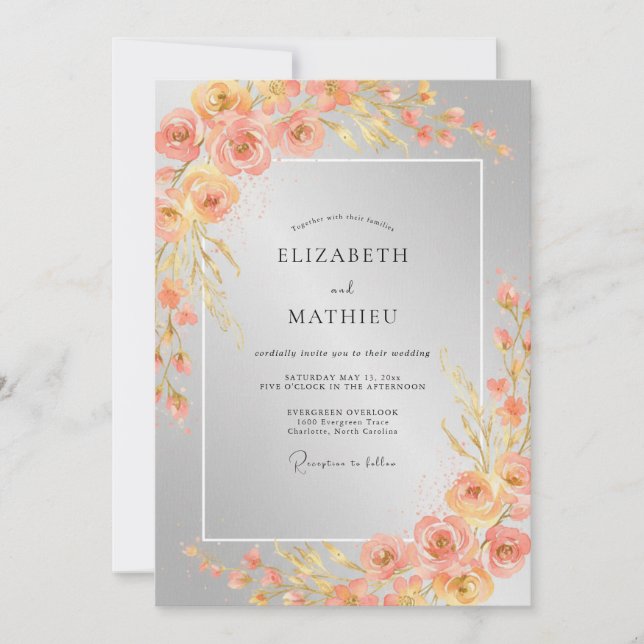 Amber Ranunculus Muted Eucalyptus Wedding Invitation (Front)