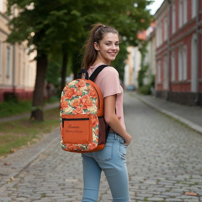 Amber Romance Rose & Apricot Printed Backpack (Creator Uploaded)