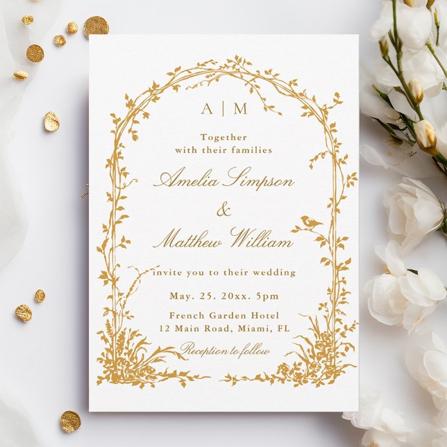 Amber Romantic Botanical Arch Garden Fall Wedding Invitation (Creator Uploaded)