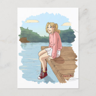 Amber sitting at the Dock BlackFox Postcard