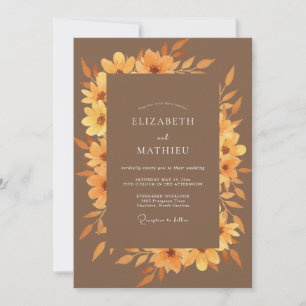 Amber Sunflower Autumn Eucalyptus Wedding Invitation