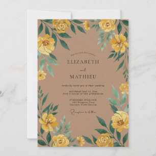 Amber Taupe Ranunculus Eucalyptus Wedding Invitation