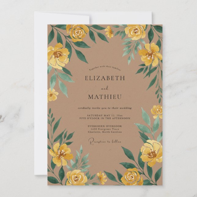 Amber Taupe Ranunculus Eucalyptus Wedding Invitation (Front)