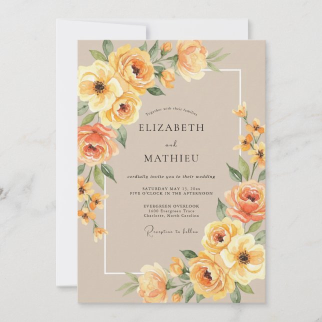 Amber Warm Botanical Wedding Invitation (Front)