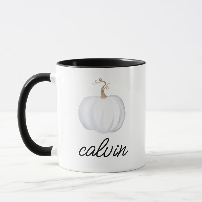 AMBER White Pumpkin Fall Men's Custom Name  Mug (Left)
