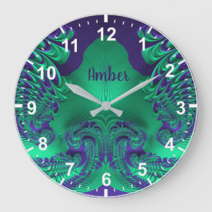AMBER ~ WOW! Fractal Pattern Green and Purple ~  Large Clock