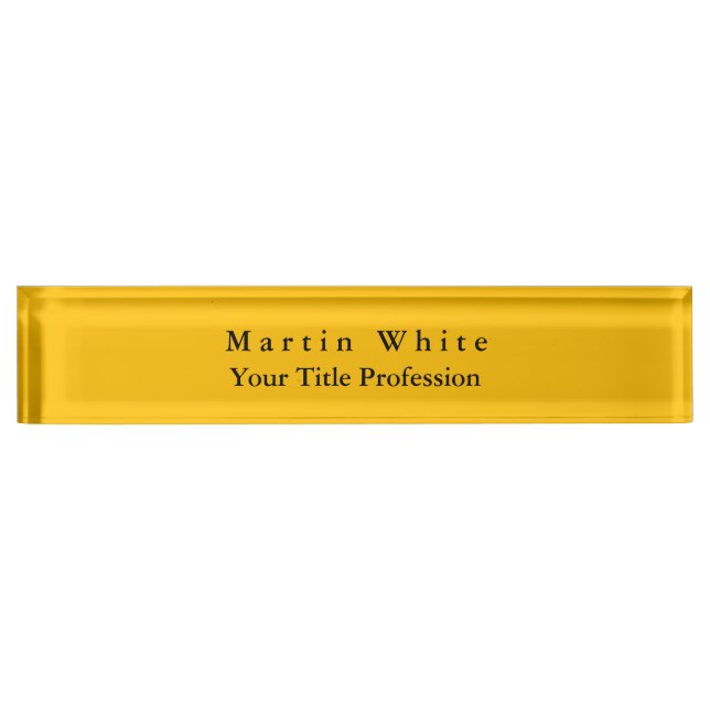 Amber Yellow Plain Elegant Professional Modern Nameplate (Front)