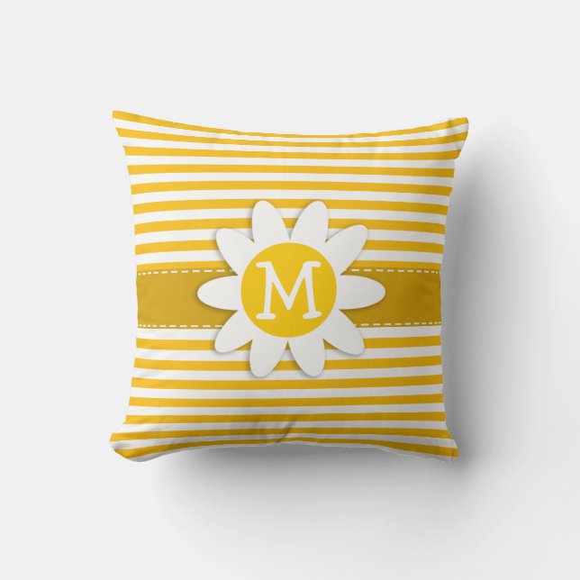 Amber Yellow Stripes; Daisy Cushion (Front)