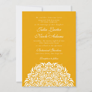 Amber Yellow Whimsical Floral Mandala Wedding Invitation