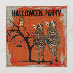 Amber Zebras & Rose Owl Halloween Invitation