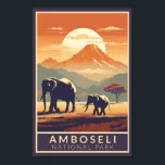 Amboseli National Park Kenya Travel Art Vintage Poster<br><div class="desc">Amboseli vector art design. It’s known for its large elephant herds and views of immense Mount Kilimanjaro,  across the border in Tanzania.</div>