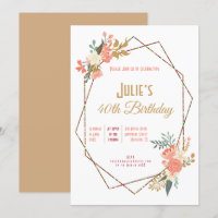 Ambrose Coral Floral Geometric Frame 40th Birthday