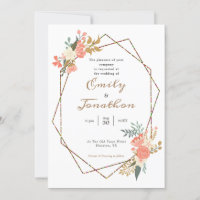 Ambrose Coral Floral Geometric Frame Wedding