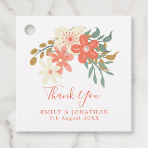 Ambrose Coral Florals Names message wedding Favour Tags