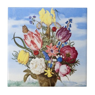 Ambrosius Bosschaert Bouquet of Flowers on a Ledge Ceramic Tile