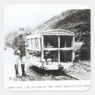 Ambulance Car on One of the Light Railways Square Sticker
