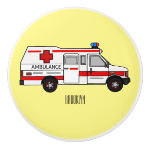 Ambulance cartoon illustration ceramic knob