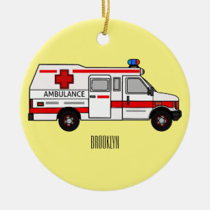Ambulance cartoon illustration ceramic ornament