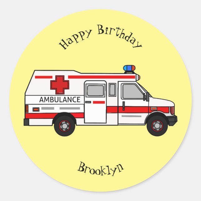 Ambulance cartoon illustration classic round sticker (Front)