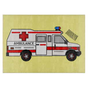 Ambulance cartoon illustration cutting board